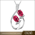 Alibaba Top Sale OUXI Rose Pendant 925 Sterling Silver Ruby Necklace